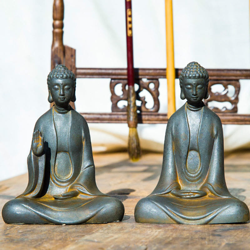 Statue Bouddha Méditation en Poudre de Fer | Sculpture 12 cm Effet Rouille