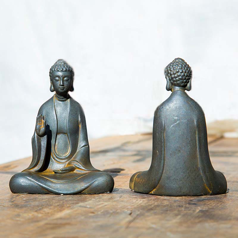 Statue Bouddha Méditation en Poudre de Fer | Sculpture 12 cm Effet Rouille