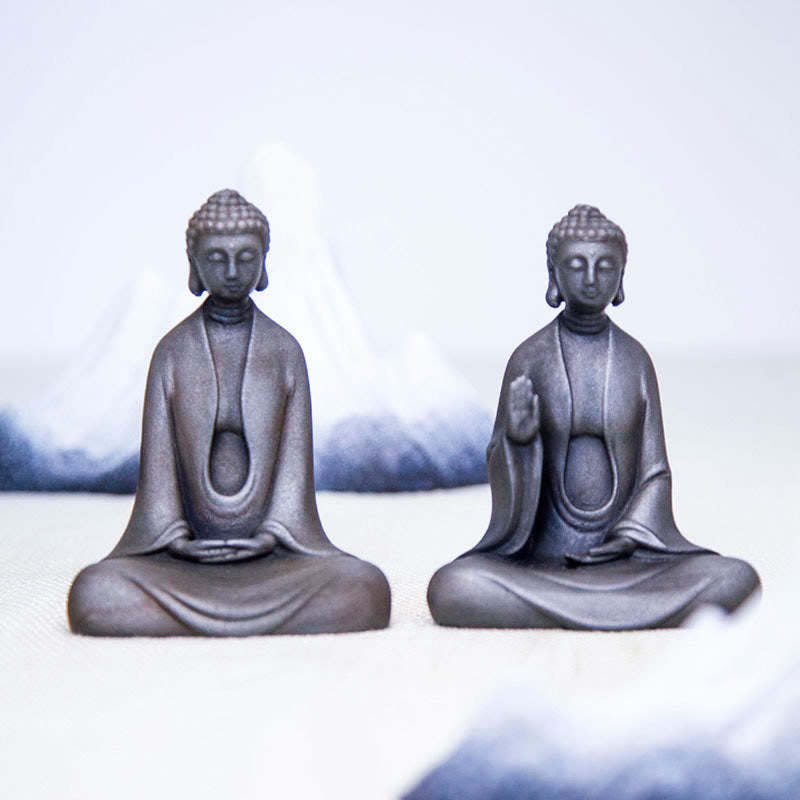 Statue Bouddha Méditation en Poudre de Fer | Sculpture 12 cm Effet Rouille