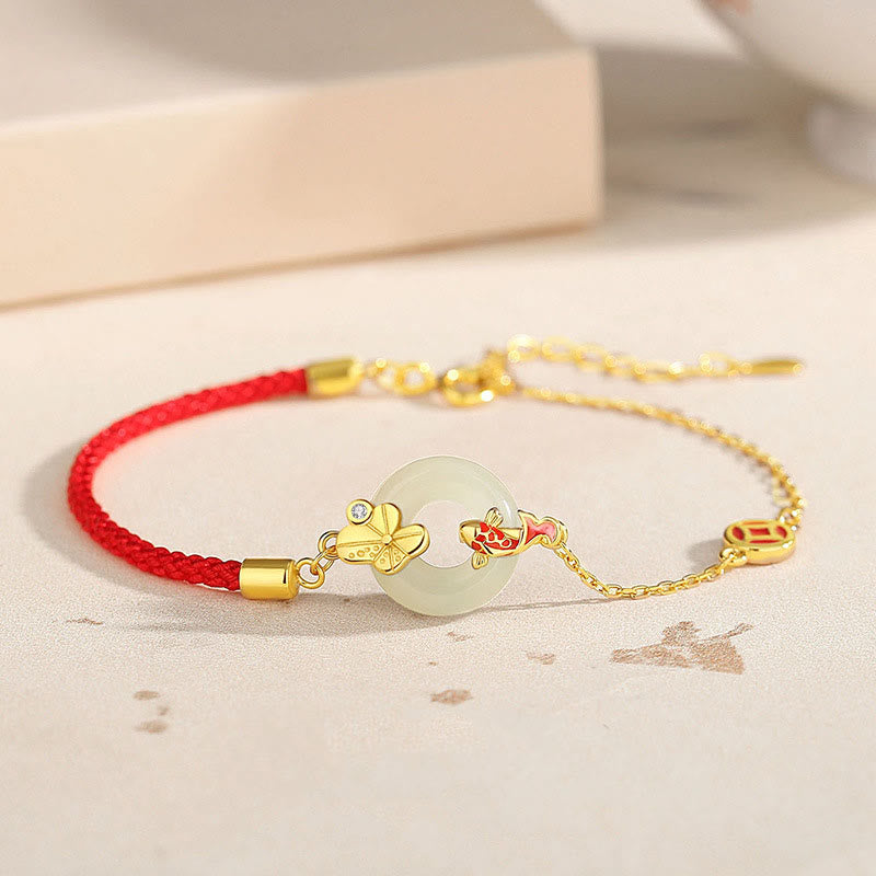Bracelet en Jade Hetian & Cordon Rouge – Symbole de Paix et d’Harmonie – Perle 12 mm