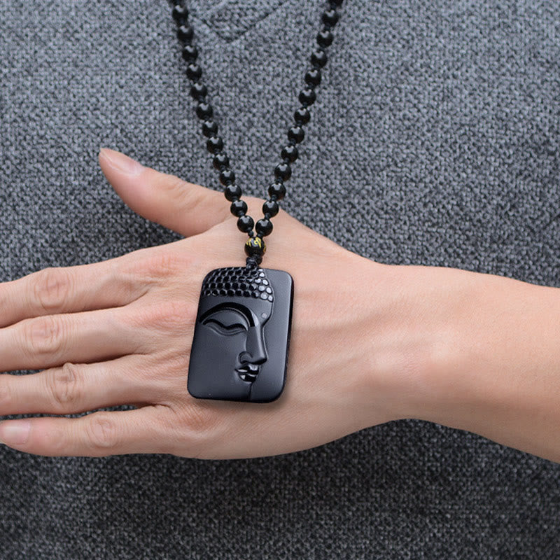 Pendentif Bouddha en Obsidienne Noire Naturelle