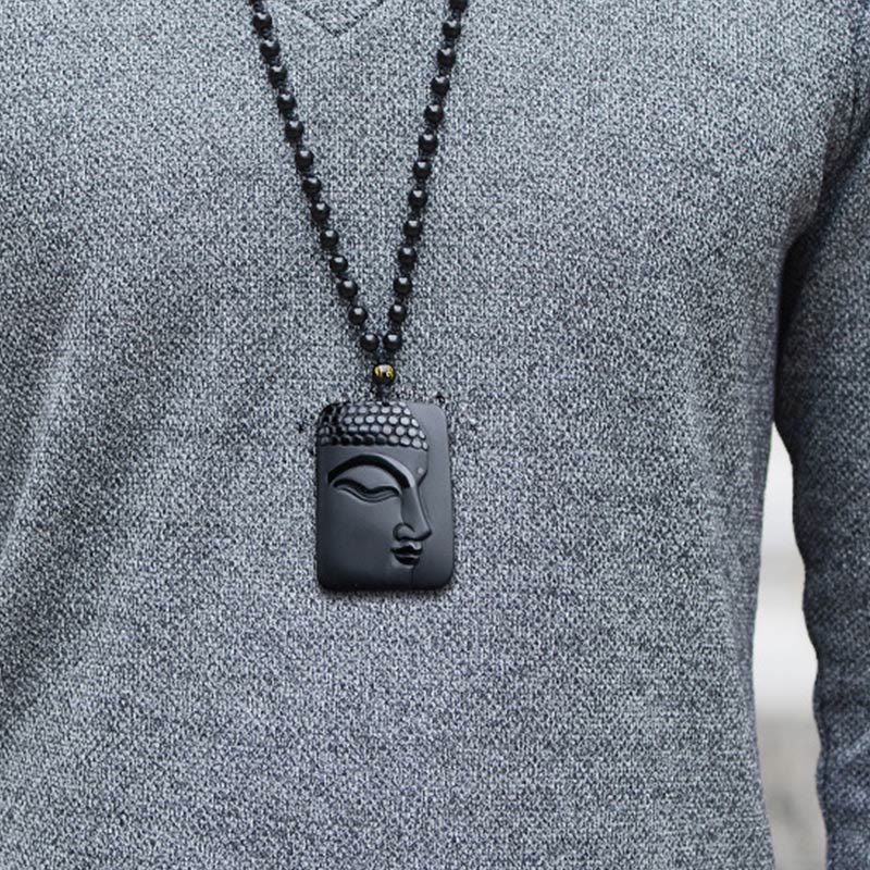Pendentif Bouddha en Obsidienne Noire Naturelle