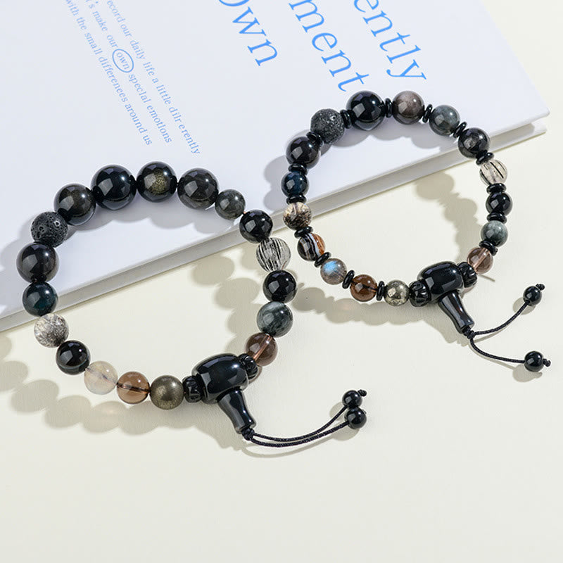 Bracelet Sagesse des Cinq Éléments en Obsidienne Noire – Perles 8 mm