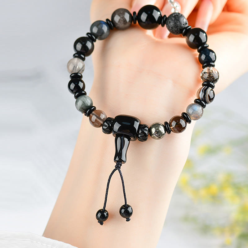 Bracelet Sagesse des Cinq Éléments en Obsidienne Noire – Perles 8 mm