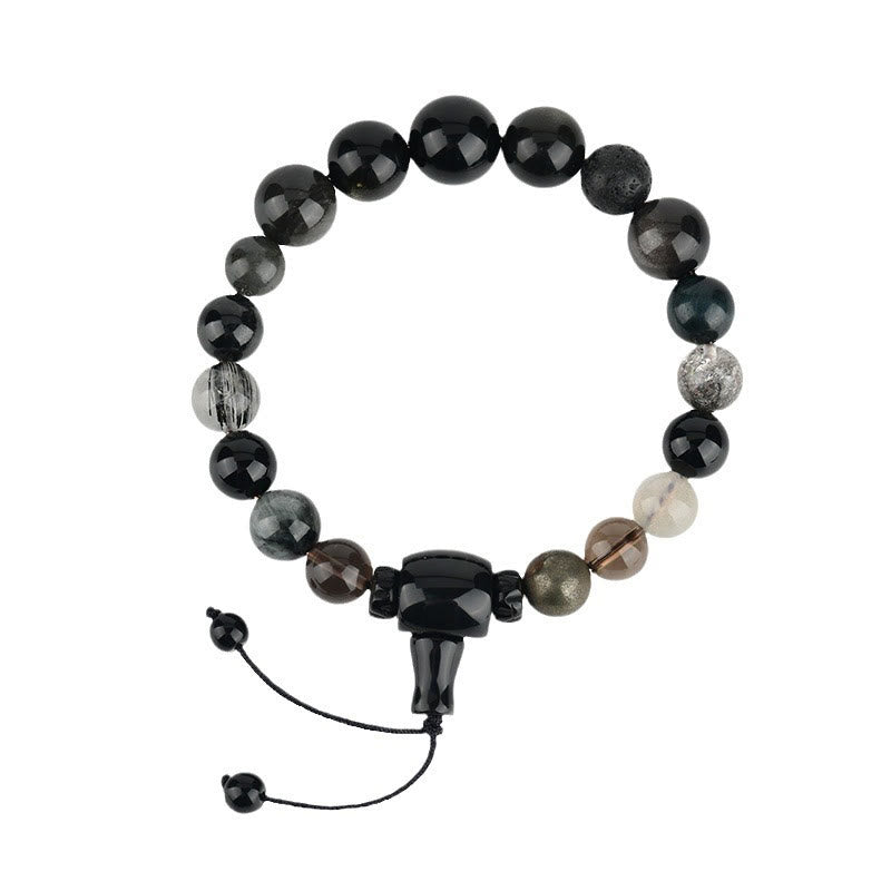 Bracelet Sagesse des Cinq Éléments en Obsidienne Noire – Perles 8 mm