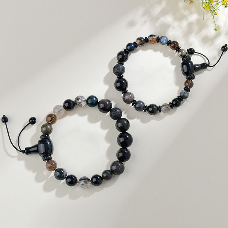 Bracelet Sagesse des Cinq Éléments en Obsidienne Noire – Perles 8 mm
