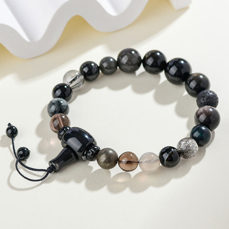 Bracelet Sagesse des Cinq Éléments en Obsidienne Noire – Perles 8 mm