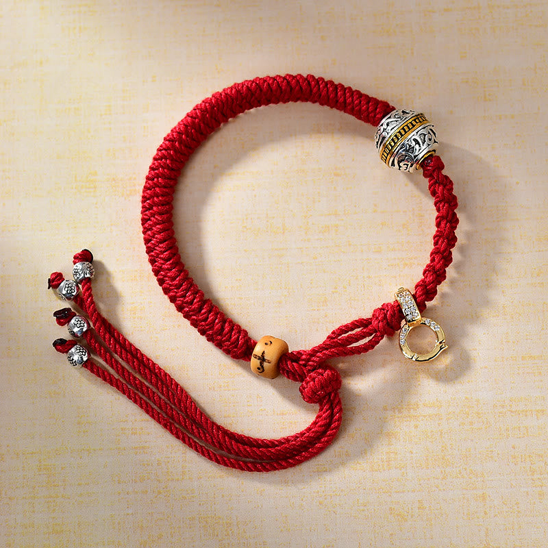 Bracelet Fil Rouge avec Breloque Tara Verte en Argent