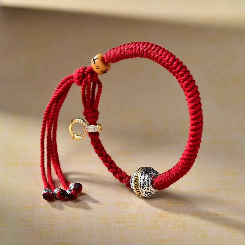 Bracelet Fil Rouge avec Breloque Tara Verte en Argent