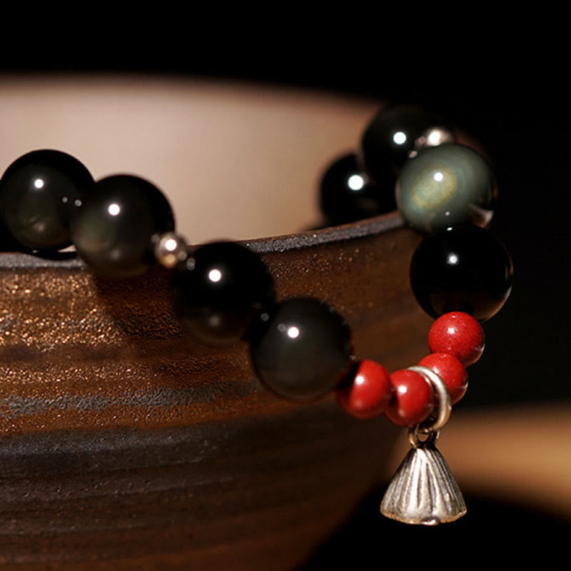 Bracelet Force Protectrice en Obsidienne Noire & Lotus – Perles 6 ou 8 mm