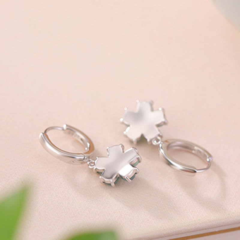 Boucles d’Oreilles Fleur en Jade Vert Naturel & Argent 925 Plaqué Or