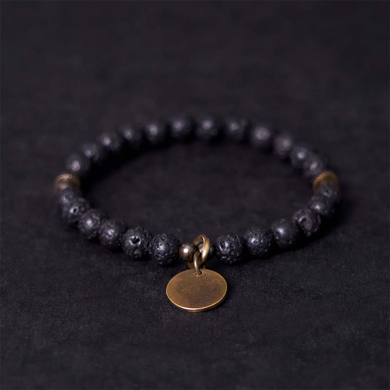 Bracelet Spirituel Apaisant en Pierre de Lave 6 mm & Pendentif Cuivre