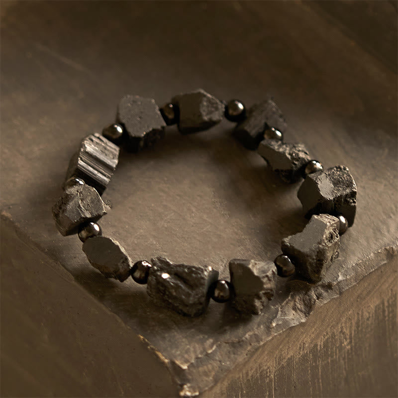 Bracelet Spirituel en Tourmaline Noire Naturelle (Pierres Brutes)