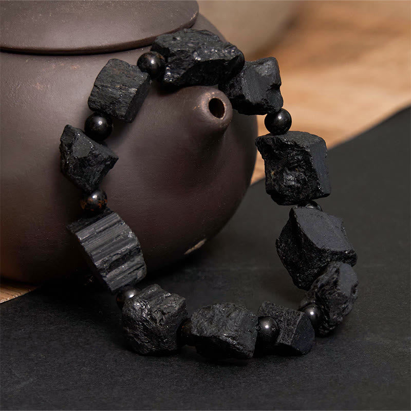 Bracelet Spirituel en Tourmaline Noire Naturelle (Pierres Brutes)