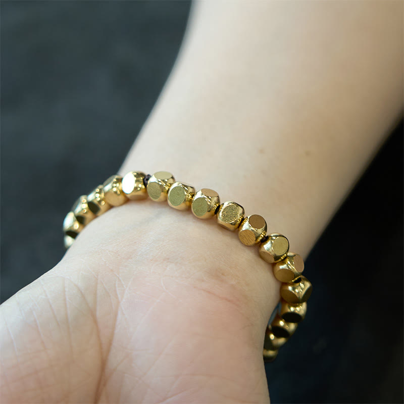 Bracelet Porte-Bonheur en Cuivre Pur, Perles Cubiques 6 mm