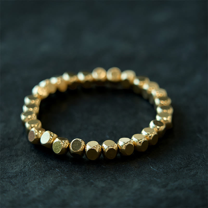 Bracelet Porte-Bonheur en Cuivre Pur, Perles Cubiques 6 mm