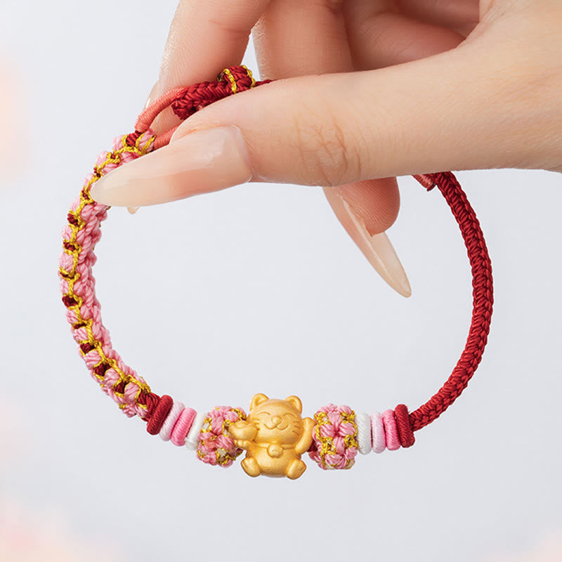 Bracelet Fil Rouge avec Charm Chat Porte-Bonheur en Argent Sterling 999