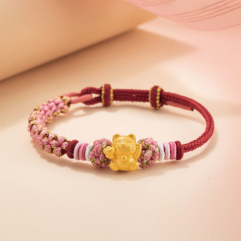 Bracelet Fil Rouge avec Charm Chat Porte-Bonheur en Argent Sterling 999