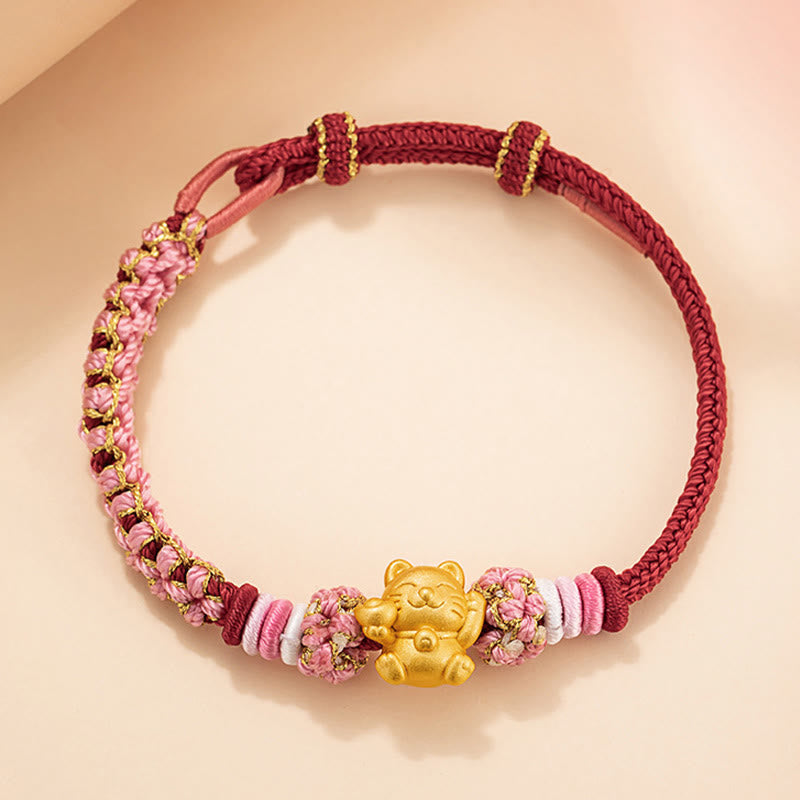 Bracelet Fil Rouge avec Charm Chat Porte-Bonheur en Argent Sterling 999