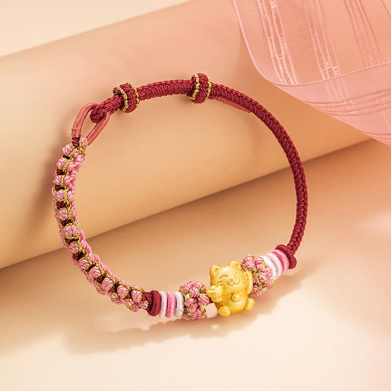 Bracelet Fil Rouge avec Charm Chat Porte-Bonheur en Argent Sterling 999