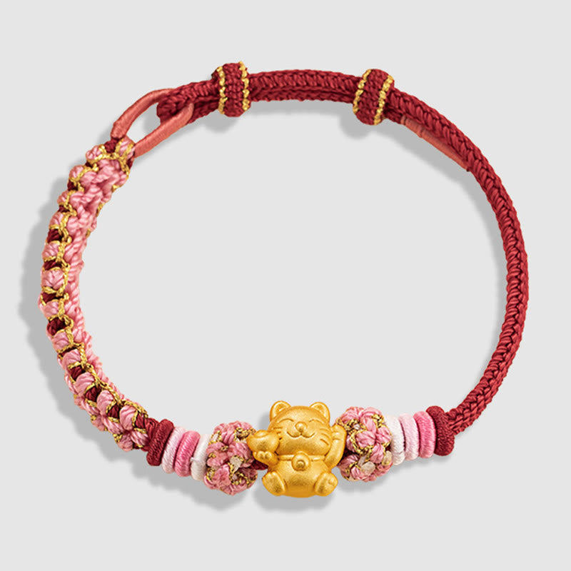 Bracelet Fil Rouge avec Charm Chat Porte-Bonheur en Argent Sterling 999