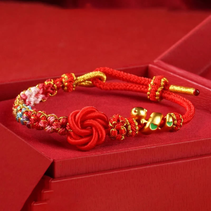 Bracelet de Protection Fil Rouge avec Breloque Serpent en Alliage de Cuivre (Ajustable)