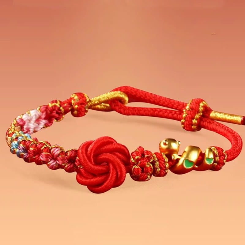 Bracelet de Protection Fil Rouge avec Breloque Serpent en Alliage de Cuivre (Ajustable)