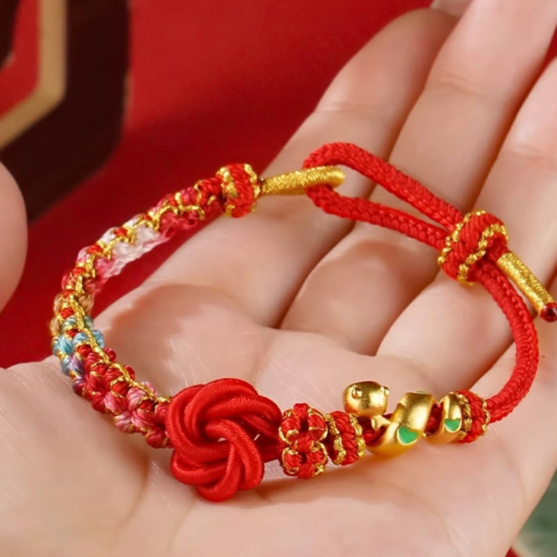 Bracelet de Protection Fil Rouge avec Breloque Serpent en Alliage de Cuivre (Ajustable)