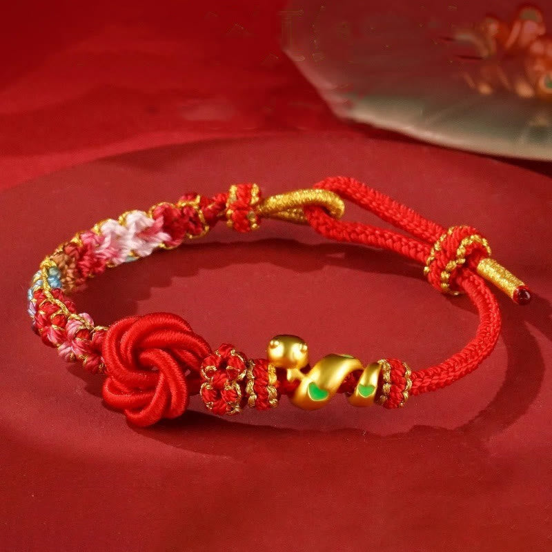 Bracelet de Protection Fil Rouge avec Breloque Serpent en Alliage de Cuivre (Ajustable)