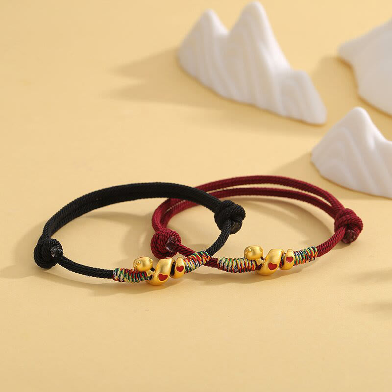 Bracelet de Protection Fil Rouge avec Breloque Serpent en Alliage de Cuivre (Ajustable)