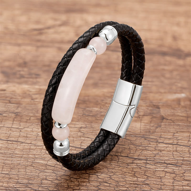Bracelet en Cuir & Pierre Naturelle Œil de Tigre Doré, Fermoir Magnétique