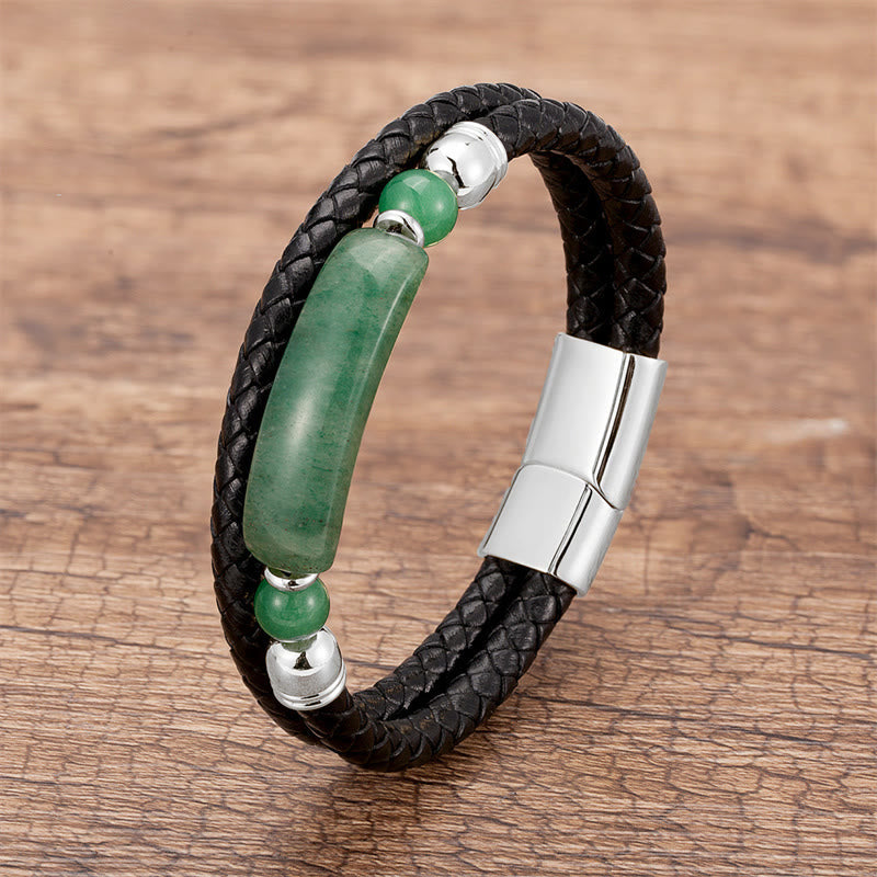 Bracelet en Cuir & Pierre Naturelle Œil de Tigre Doré, Fermoir Magnétique