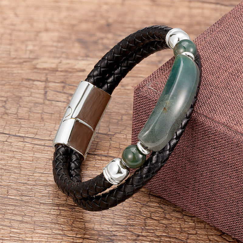 Bracelet en Cuir & Pierre Naturelle Œil de Tigre Doré, Fermoir Magnétique