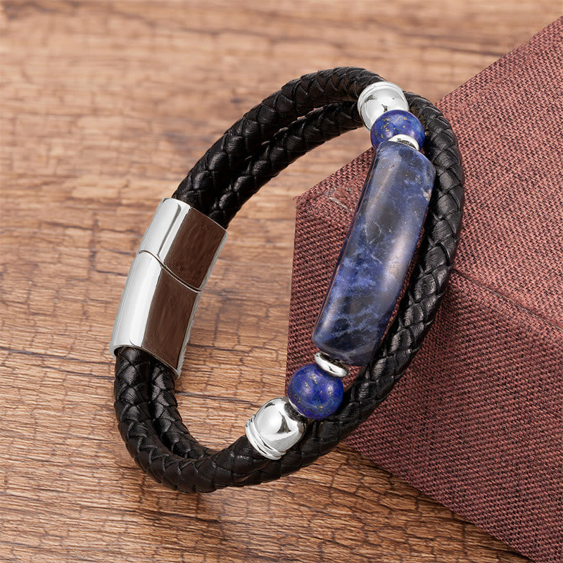 Bracelet en Cuir & Pierre Naturelle Œil de Tigre Doré, Fermoir Magnétique