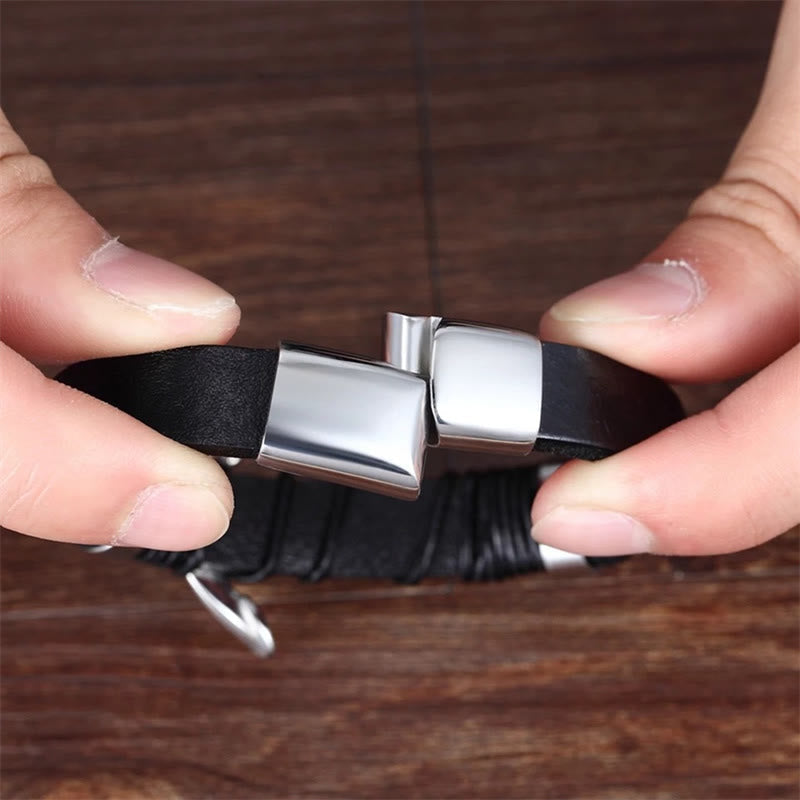 Bracelet en Cuir & Pierre Naturelle Œil de Tigre Doré, Fermoir Magnétique