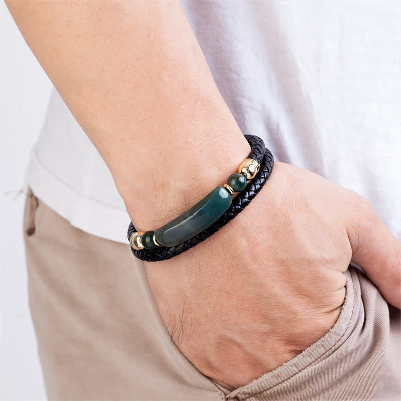 Bracelet en Cuir & Pierre Naturelle Œil de Tigre Doré, Fermoir Magnétique