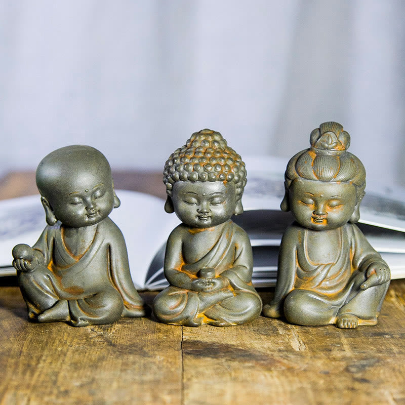 Pierres faites à la main, Ksitigarbha Kwan Yin Guanyin Avalokitesvara Tathagata, poudre de fer rouille, Statue en résine moulée, décoration de la maison