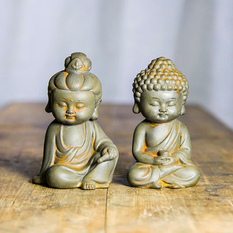 Pierres faites à la main, Ksitigarbha Kwan Yin Guanyin Avalokitesvara Tathagata, poudre de fer rouille, Statue en résine moulée, décoration de la maison