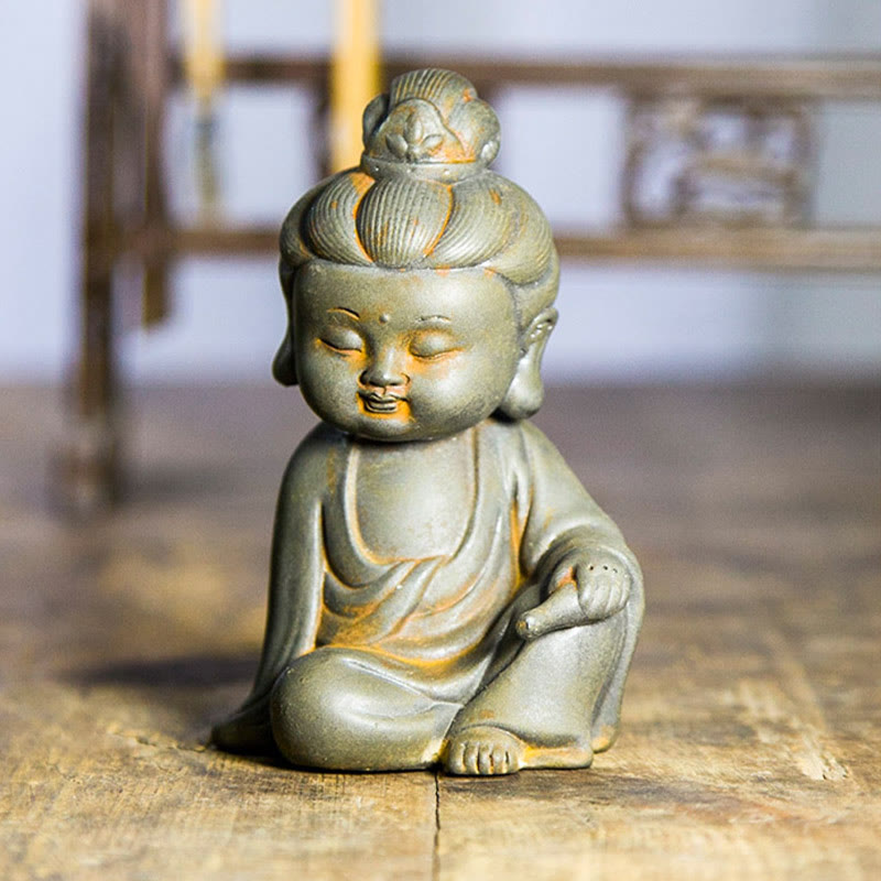Pierres faites à la main, Ksitigarbha Kwan Yin Guanyin Avalokitesvara Tathagata, poudre de fer rouille, Statue en résine moulée, décoration de la maison