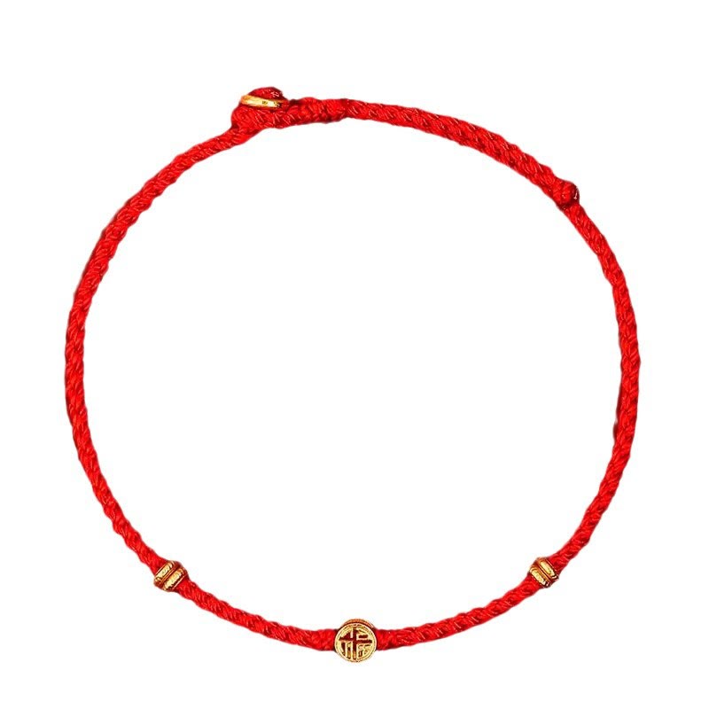 Bracelet Porte-Bonheur Fil Rouge & Symbole Fu en Argent Sterling 925