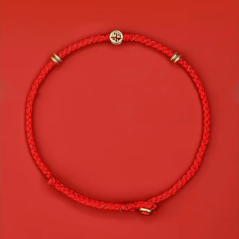 Bracelet Porte-Bonheur Fil Rouge & Symbole Fu en Argent Sterling 925