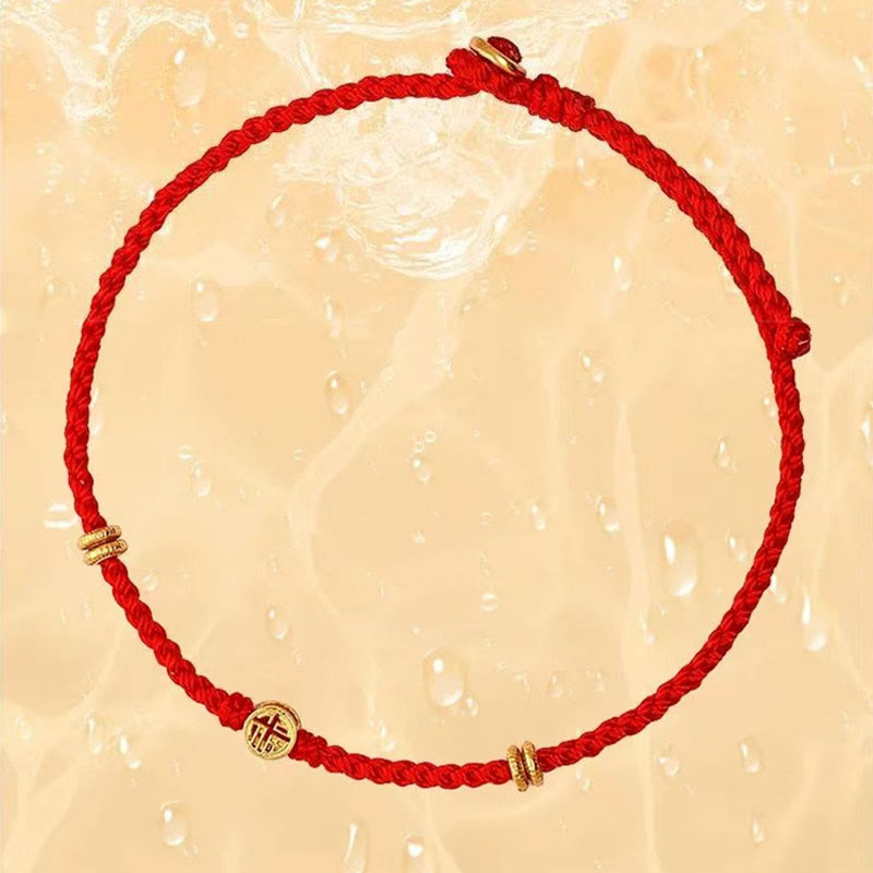Bracelet Porte-Bonheur Fil Rouge & Symbole Fu en Argent Sterling 925