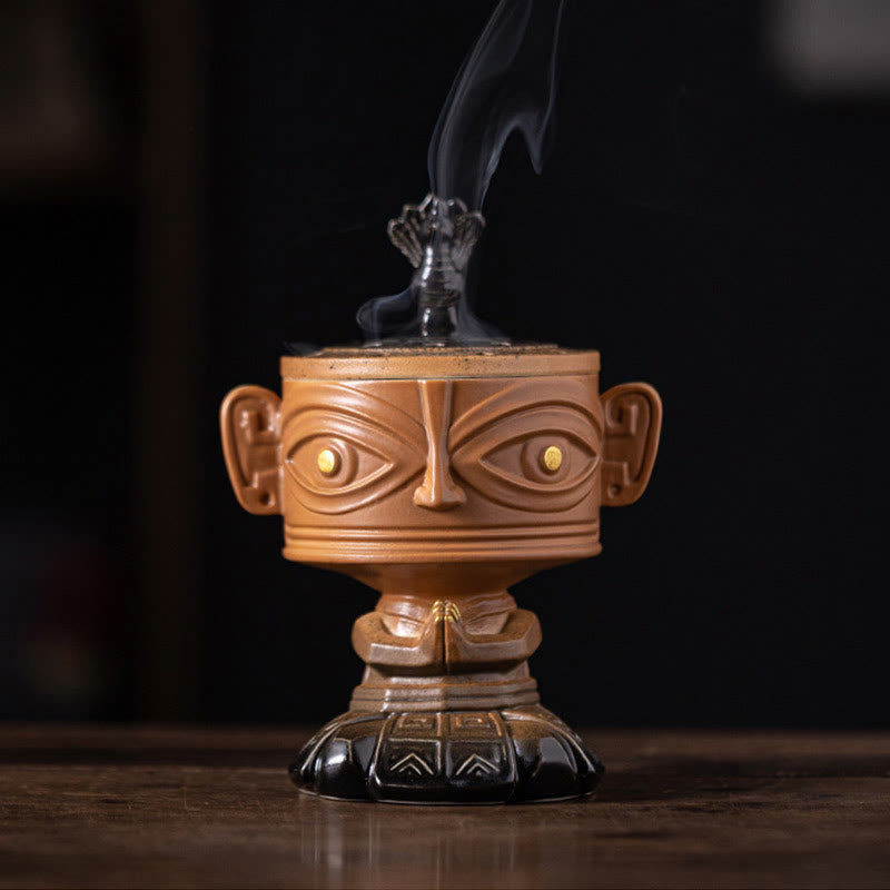 Brûleur d'encens en céramique de guérison en Buddha Stones Sanxingdui Décoration de bureau