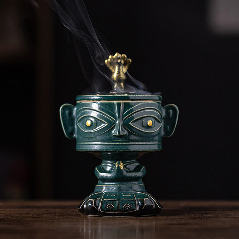 Brûleur d'encens en céramique de guérison en Buddha Stones Sanxingdui Décoration de bureau