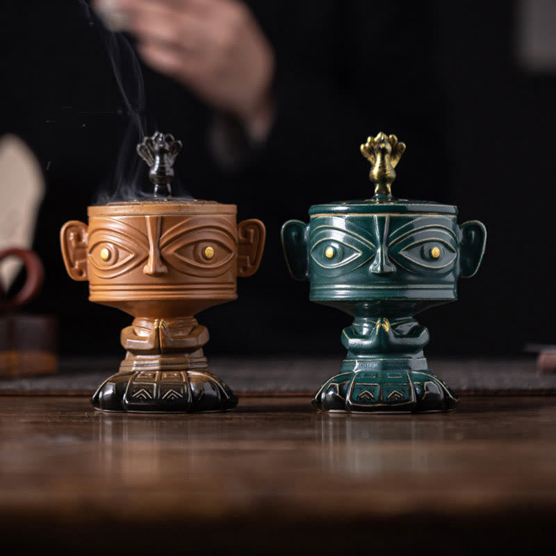 Brûleur d'encens en céramique de guérison en Buddha Stones Sanxingdui Décoration de bureau