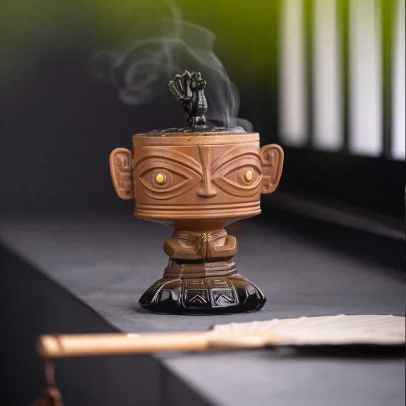 Brûleur d'encens en céramique de guérison en Buddha Stones Sanxingdui Décoration de bureau