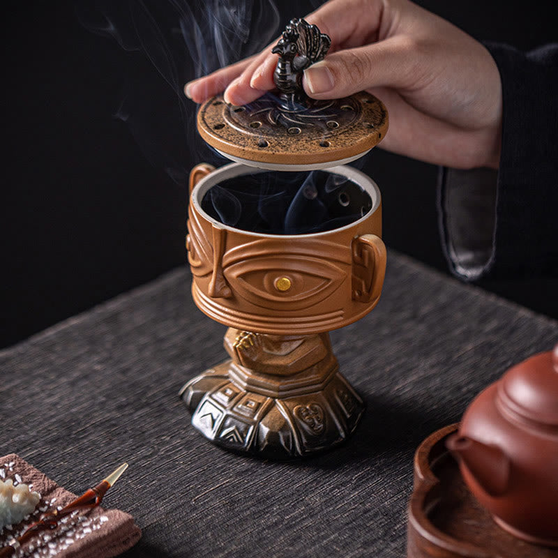 Brûleur d'encens en céramique de guérison en Buddha Stones Sanxingdui Décoration de bureau