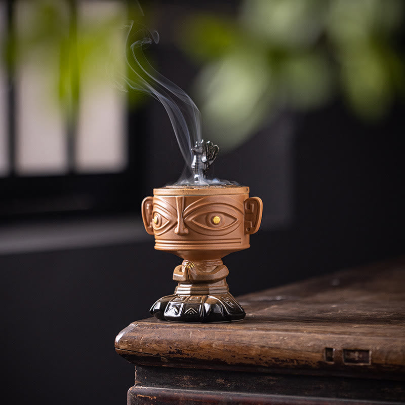 Brûleur d'encens en céramique de guérison en Buddha Stones Sanxingdui Décoration de bureau