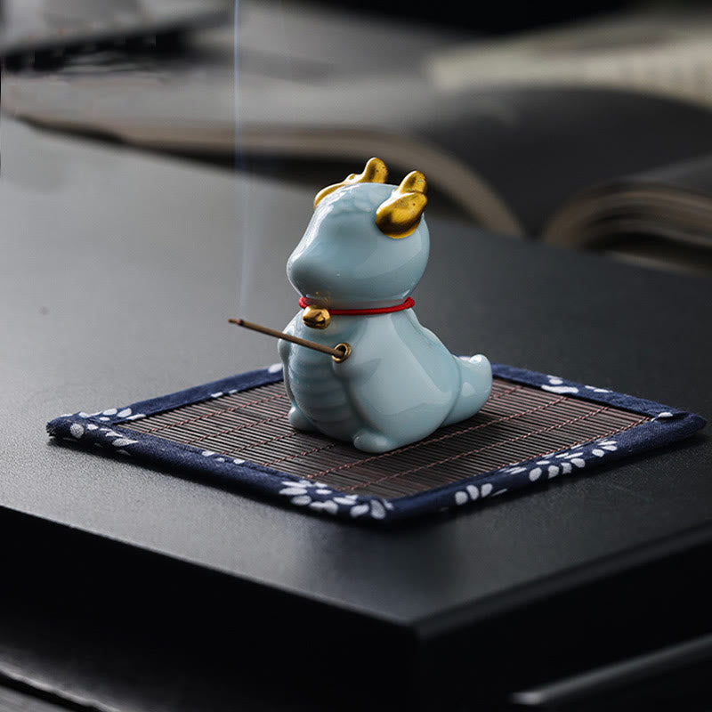 Brûleur d'encens en céramique avec cloche de dragon et Buddha Stones Décoration de bureau