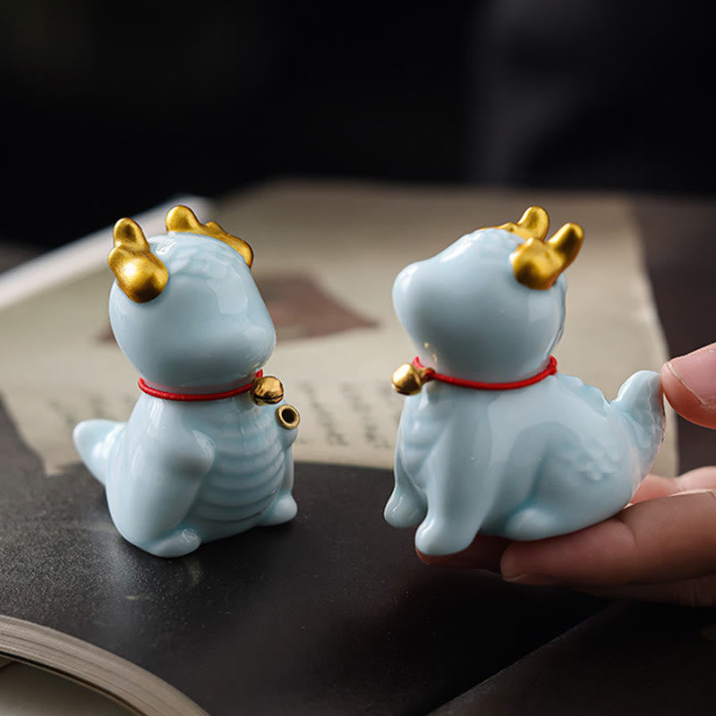 Brûleur d'encens en céramique avec cloche de dragon et Buddha Stones Décoration de bureau